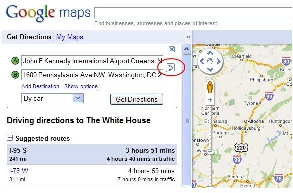 Swap Starting Point and Destination in Google Maps