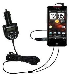 Audio FM Transmitter Internet Music Vehicle Adapter with integrated Car Charger for the HTC DROID Incredible