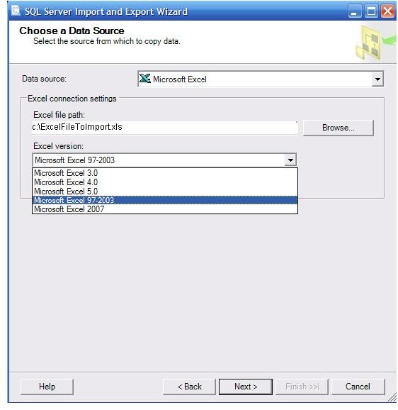Import Excel to SQL Server 2008 choose file