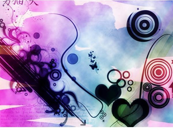 Abstract Hearts and Butterflies Wallpaper