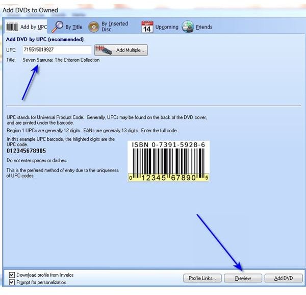 DVD Profiler Add UPC