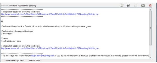 Phishing Facebook Message Affects Non-Facebook Users