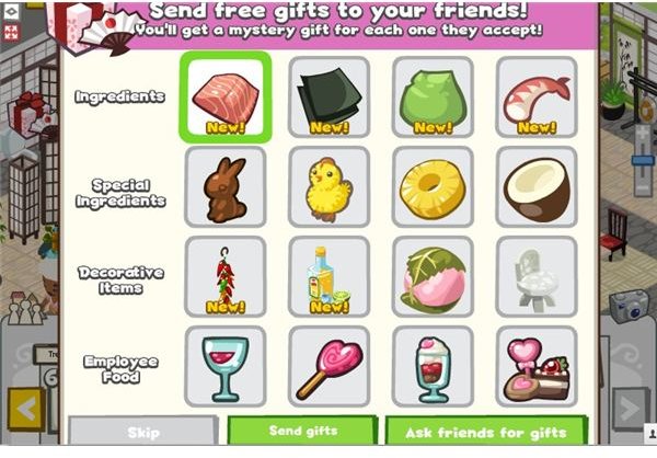 Restaurant City gifts screen