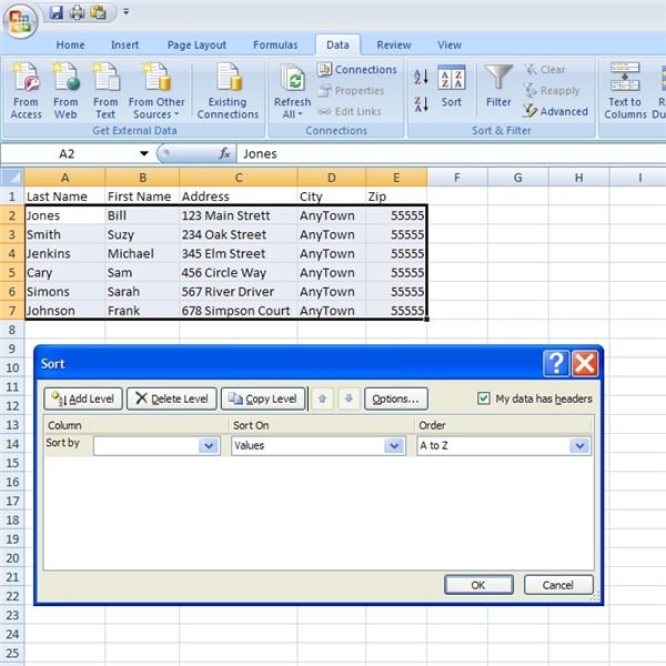 Sorting in Excel 2007 - Figure 3