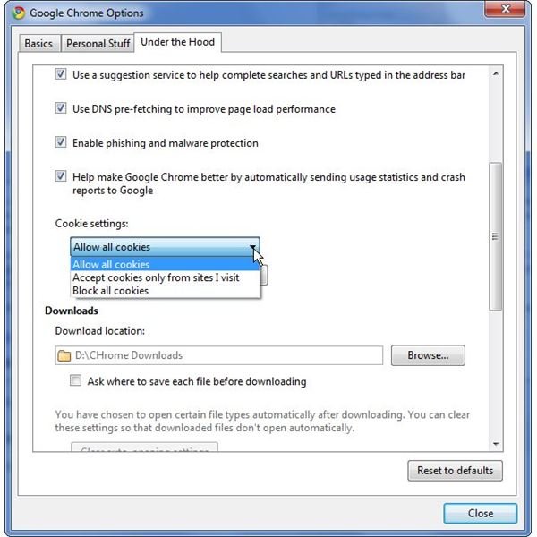 Cookie Settings in Chrome