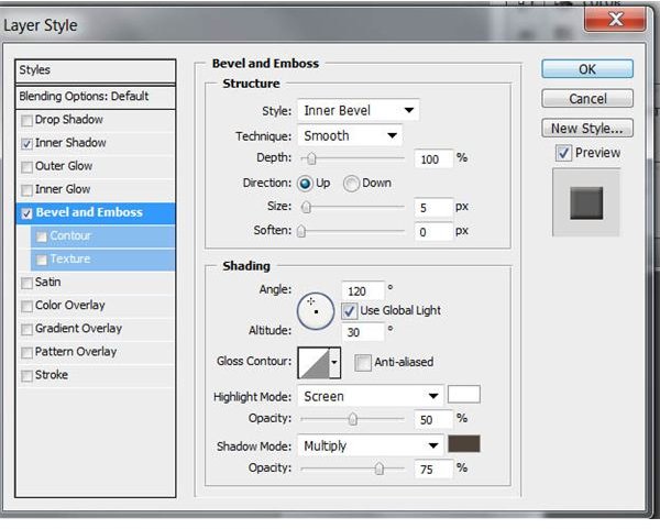 Bevel and Emboss settings