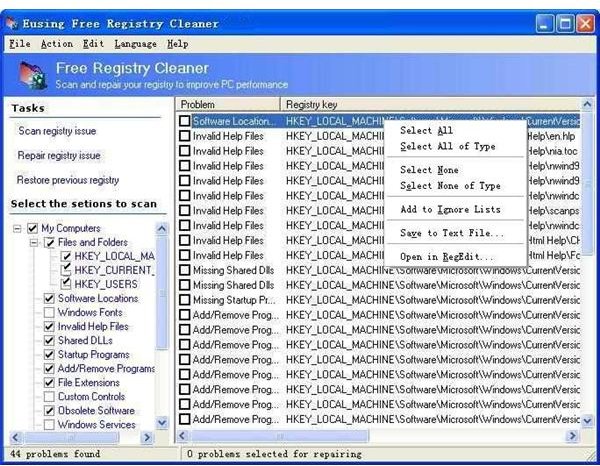 Fig 4 - Freeware Registry Cleaner - Eusing Registry Cleaner
