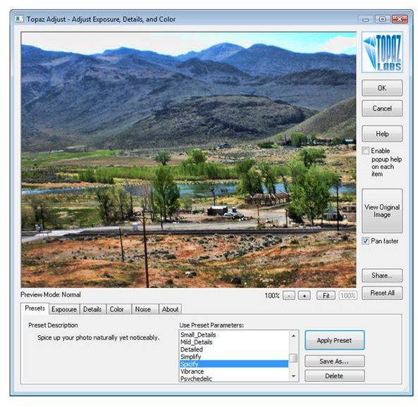 User Interface of Topaz Adjust