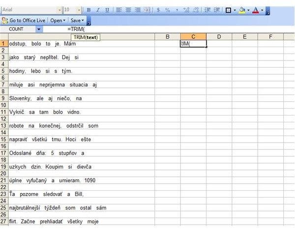 Using the TRIM function for Text in Excel