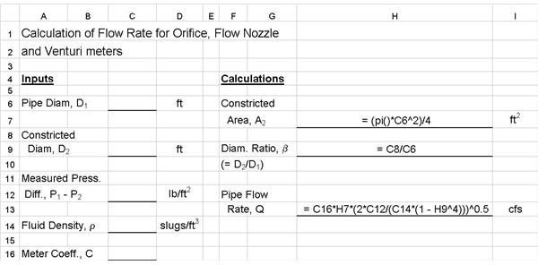 Excel Formulas for Differential Pressure Flow Meter Calculations
