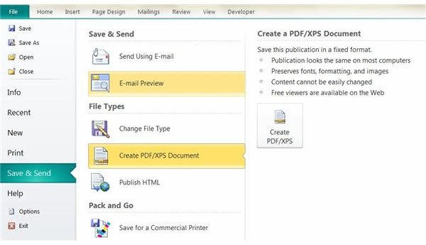 Save as PDF in Publisher 2010