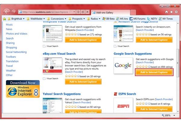 Fig 5 - Add Google as Search Provider to IE9