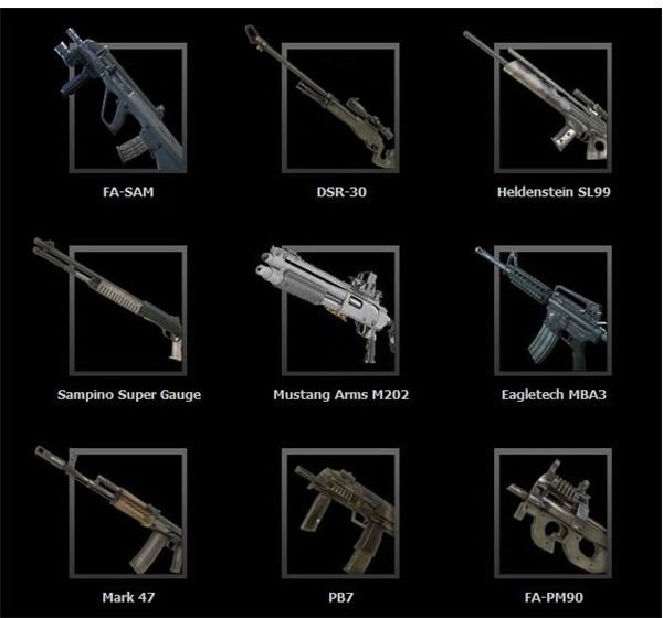 Weapon list from Parabellum