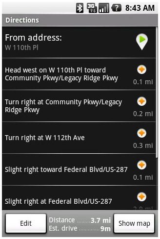 Google Android Gasbot Driving Text Directions Screenshot