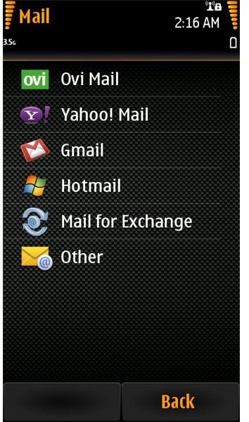 Nokia N8 Email: Selecting Email Providers