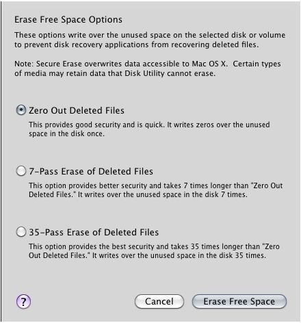 Mac OS X Disk Utility Erase Free Space