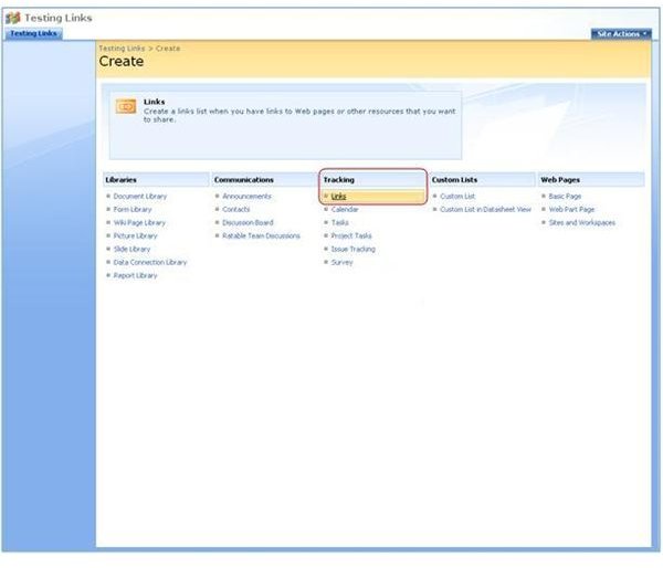 Step 2 - Creating the List in SharePoint 2007.