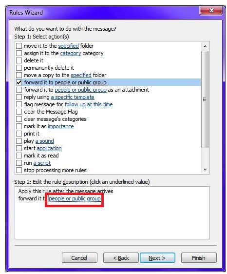 Fig 6 - Create an Outlook Rule to Forward Emails - Rules Wizard Step 4