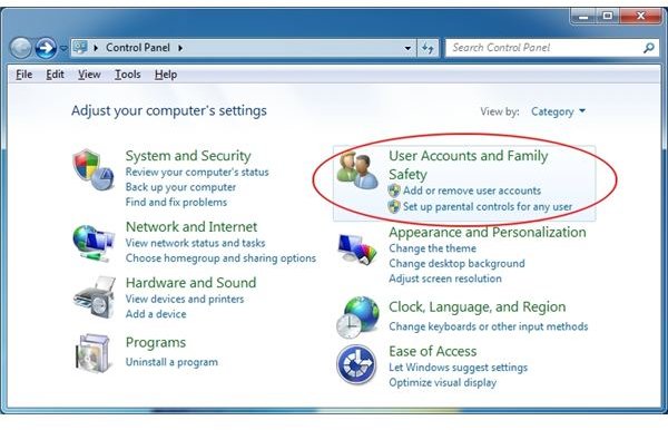 Choose User Accounts and Family Safety