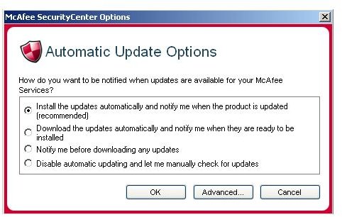 McAfee VirusScan Update Menu 2