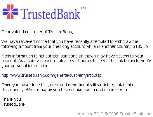 Phishing Email Example from Trusted Bank