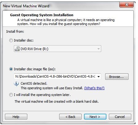 Installing a CentOS 5 virtual machine