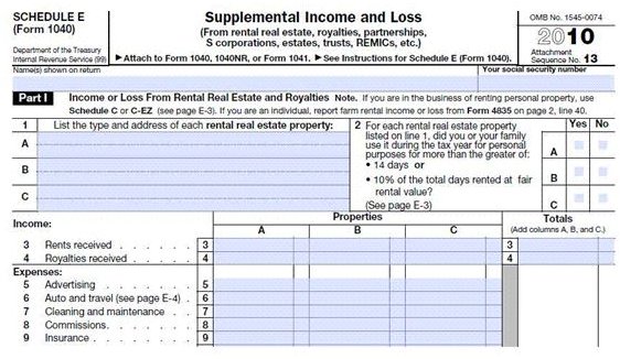 2010 Schedule E IRS Form