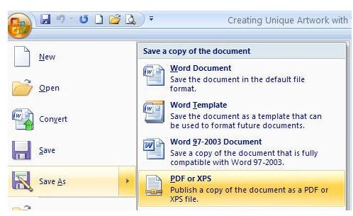Save as PDF or XPS in Word 2007