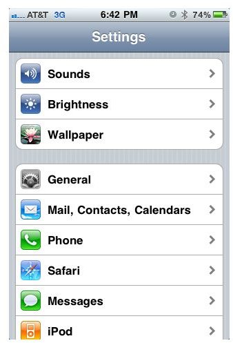 iPhone Settings Menu