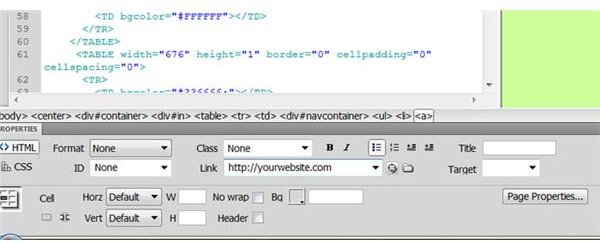 A screen shot showing the properteis box in Adobe Dreamweaver CS5