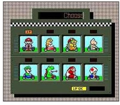 Super Mario Kart features a colorful cast of racers from throughout the Mario universe.