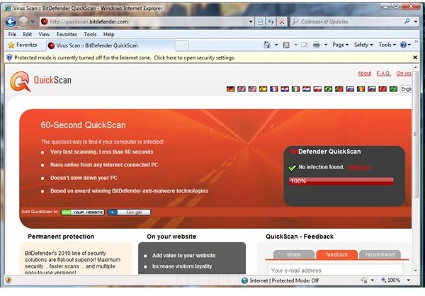 Free Internet Explorer Virus Scan Using BitDefender QuickScan
