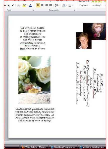 Wedding brochure, special mention panel