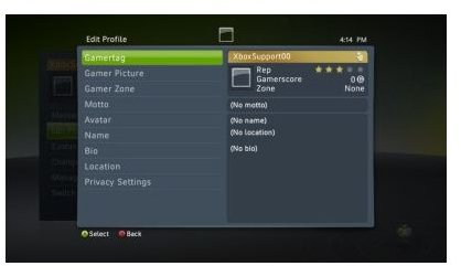 Xbox Live Gamertag Screen
