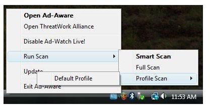 Notification Icon of Ad-Aware with Program Menu