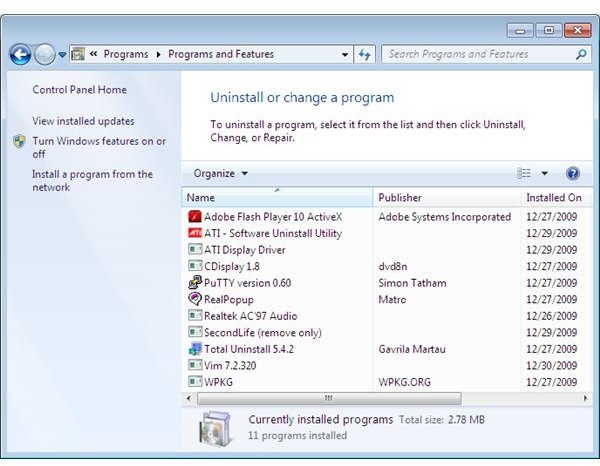 Uninstalling the Driver from the List of Installed Programs 