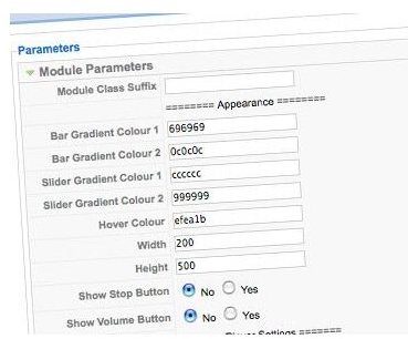 A screen shot of Simple MP3 bar&rsquo;s back end configuration.