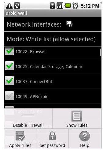 Droidwall - Android application firewall