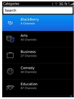 Blackberry Podcast Categories