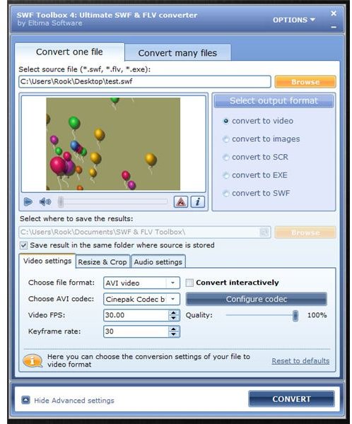 Converting a SWF file to AVI video using SWF Toolbox: 4