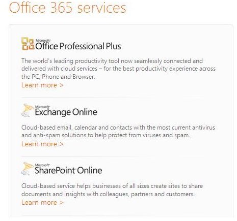 Screenshot Office 365 Features