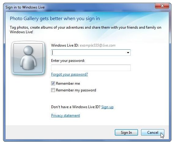 Signing in to Windows Live