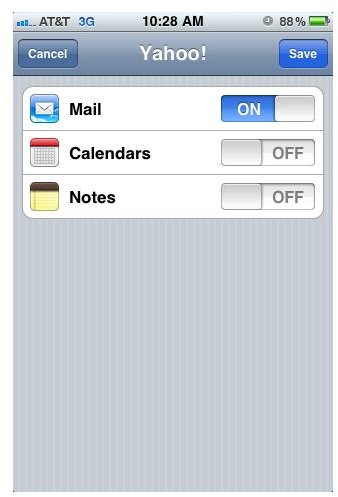 iPhone Email Setup: Select syncing options