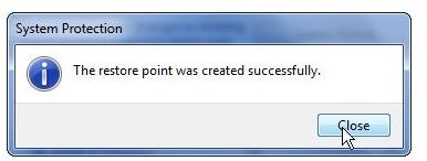 Completing the Restore Point Creation