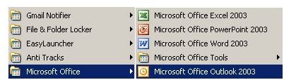 Finding MS Outlook in Windows Start menu