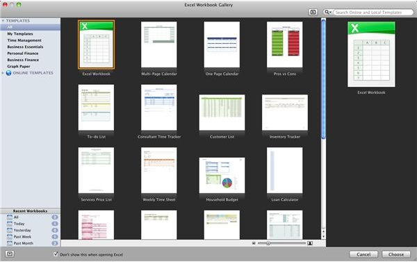 Excel for Mac 2011 Templates