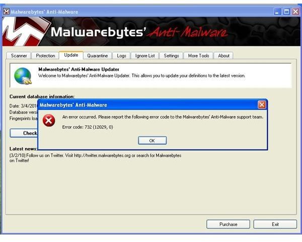 malwarebyte error code 732