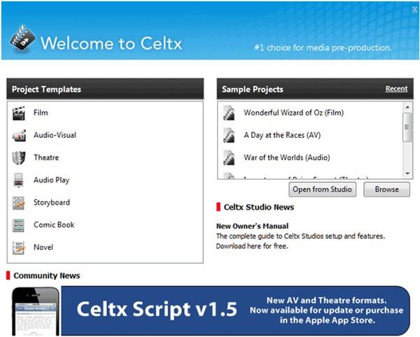 celtx script format settings