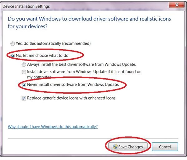 How to stop Windows 7 automatic driver installation - Device Installation Settings