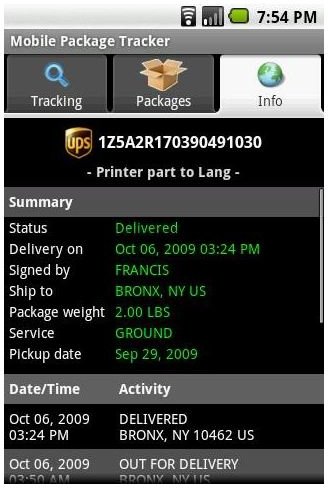 mobile package tracker